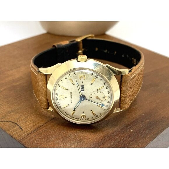 Wittnauer Men's Watch 2101 Vintage Swiss Hand Wind Day Date 33mm Leather Strap - Picture 10 of 16